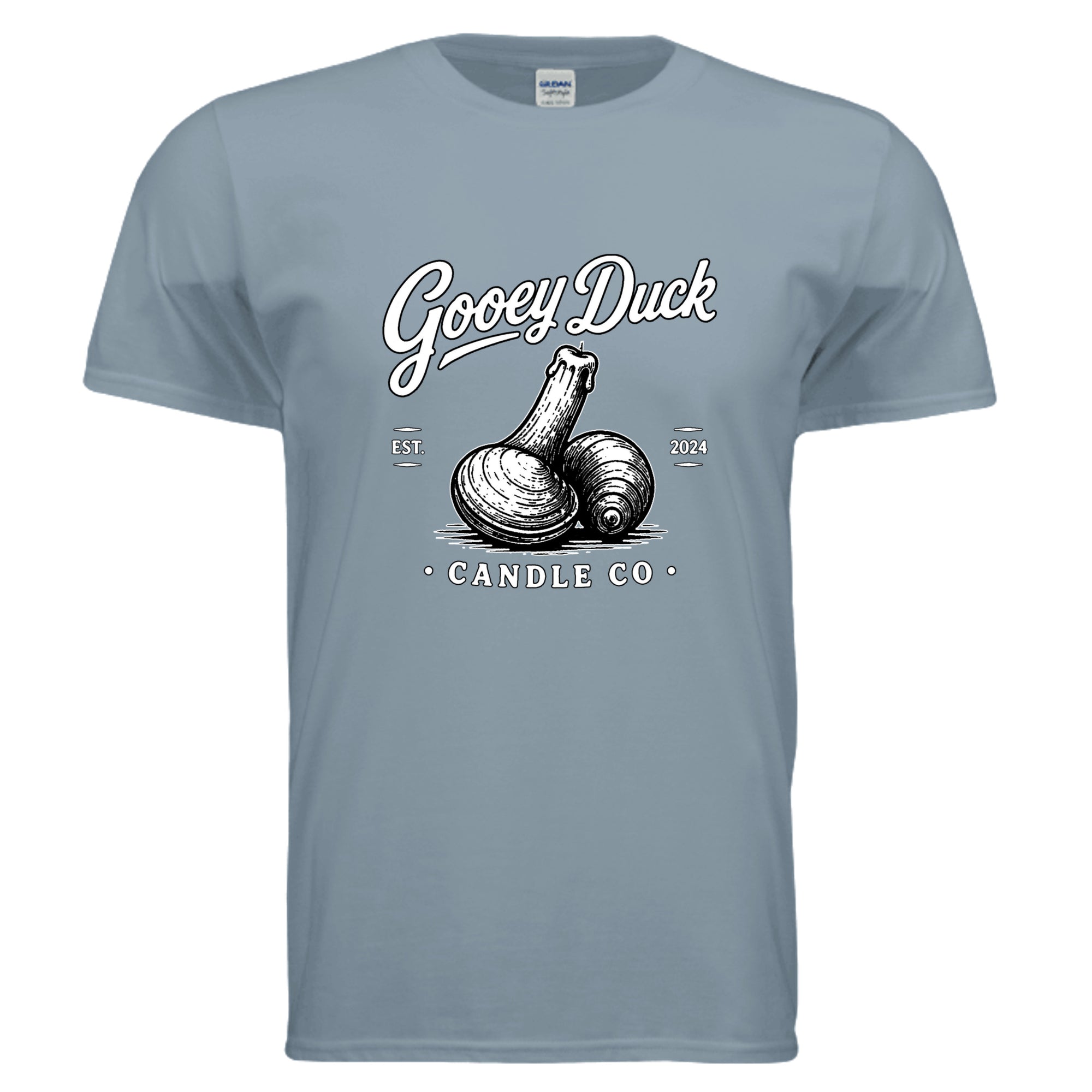 Stone blue Gooey Duck Logo Tee, front view