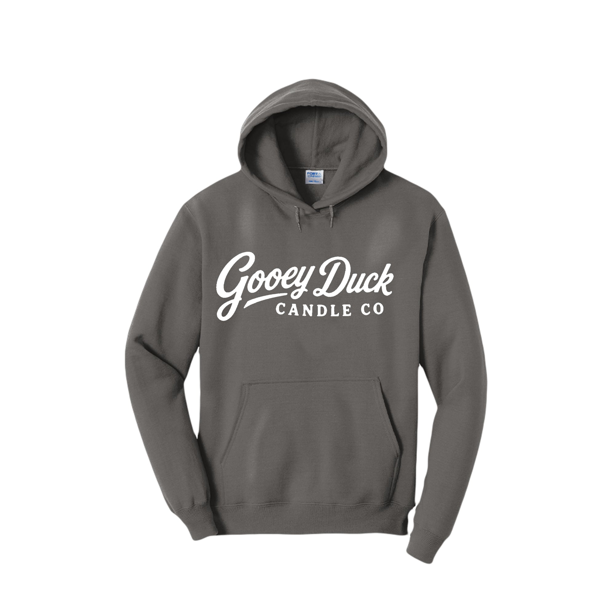 Charcoal Gooey Duck Wordmark Hoodie, front view