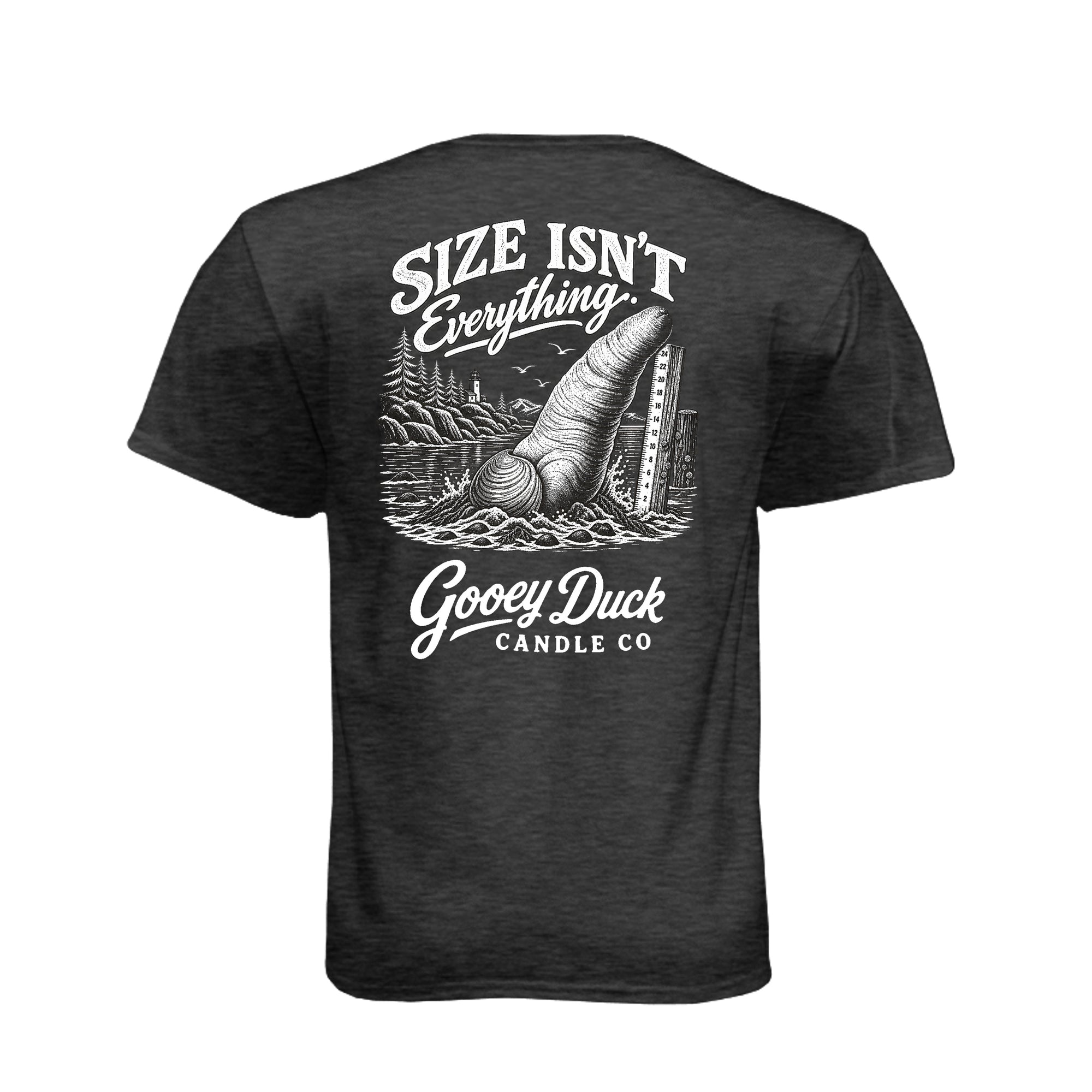 Vintage black geoduck tee with ‘Size Isn’t Everything’ artwork, back view