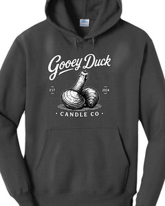 Jet black Gooey Duck Clam Logo Hoodie, front view